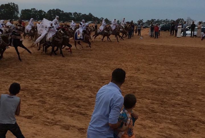 Libyan horse riders perform traditional equestrian in support of national reconciliation. Tripoli on June 04, 2015.